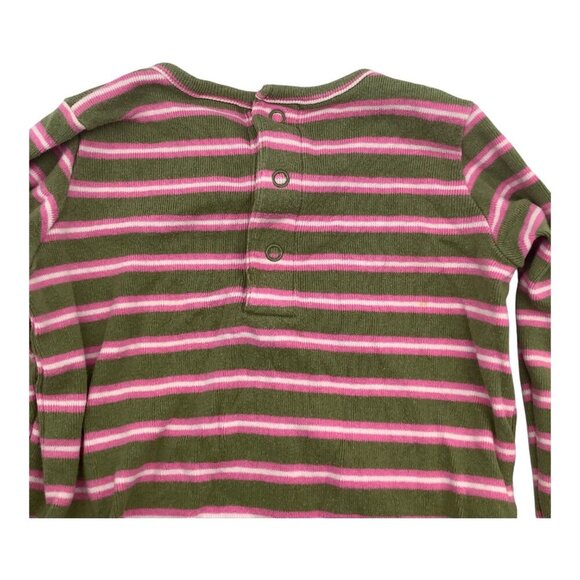 Little Me Bodysuit Baby Girl Size 18M Green & Pink Striped Long Sleeve Crew Neck - Picture 6 of 9